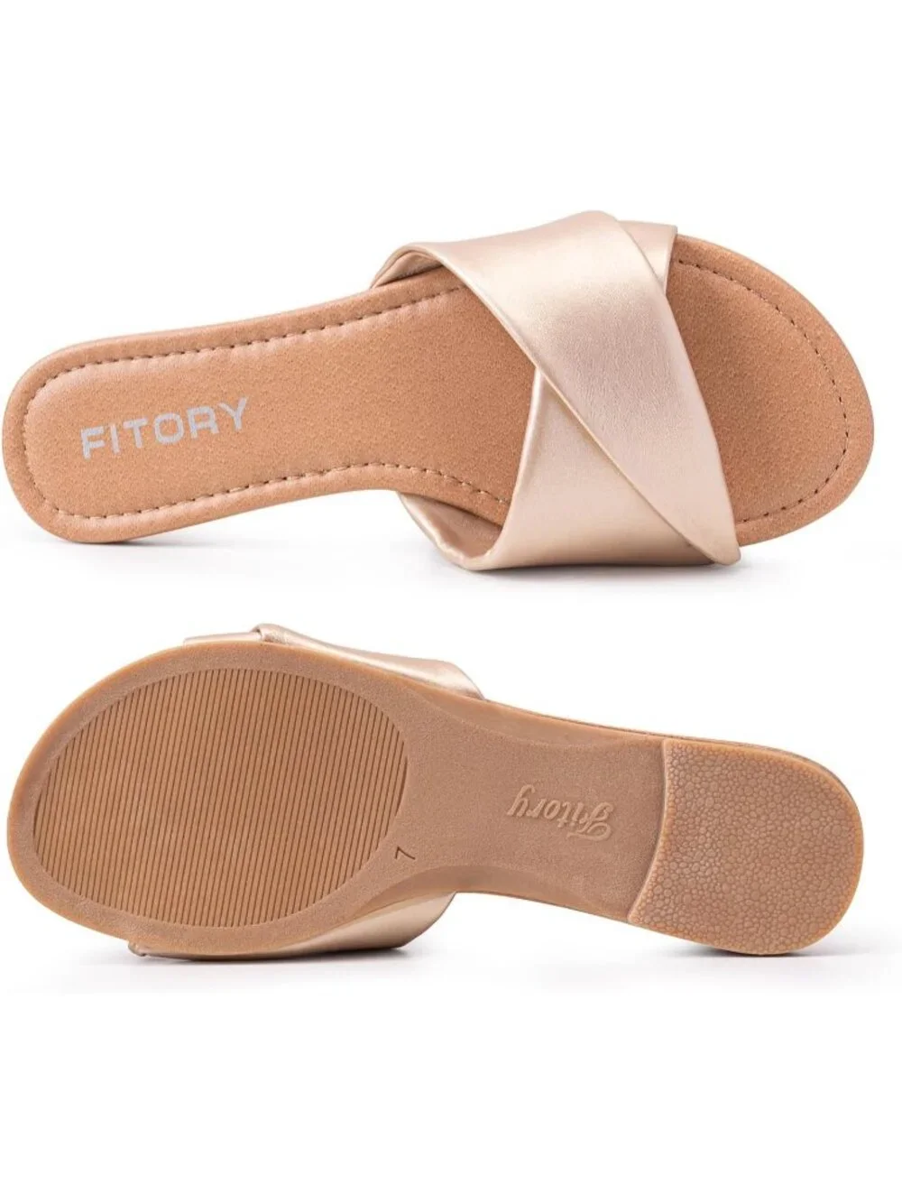 Women's Gold Flat Sandals Fashion Slides With Soft Leather Slippers Casual